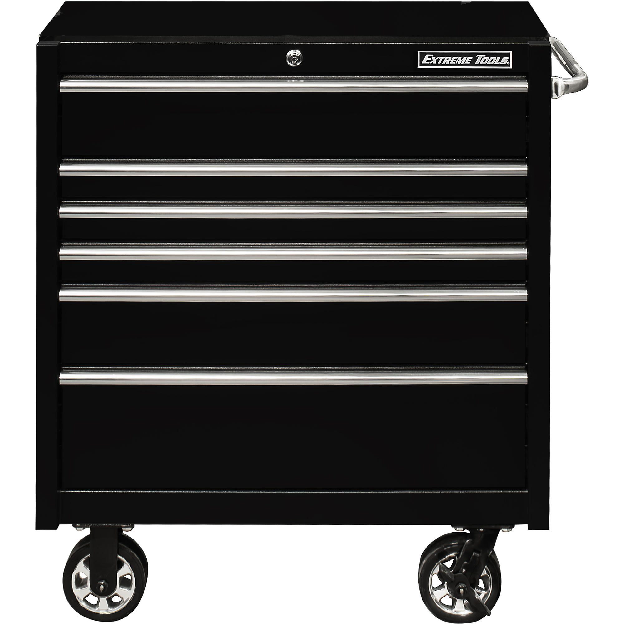 Extreme Tools PWS Series Roller Cabinet - 36in.W x 25in.D x 42.5in.H, 6 Drawers, Black, Model# PWS362506RCTXBK